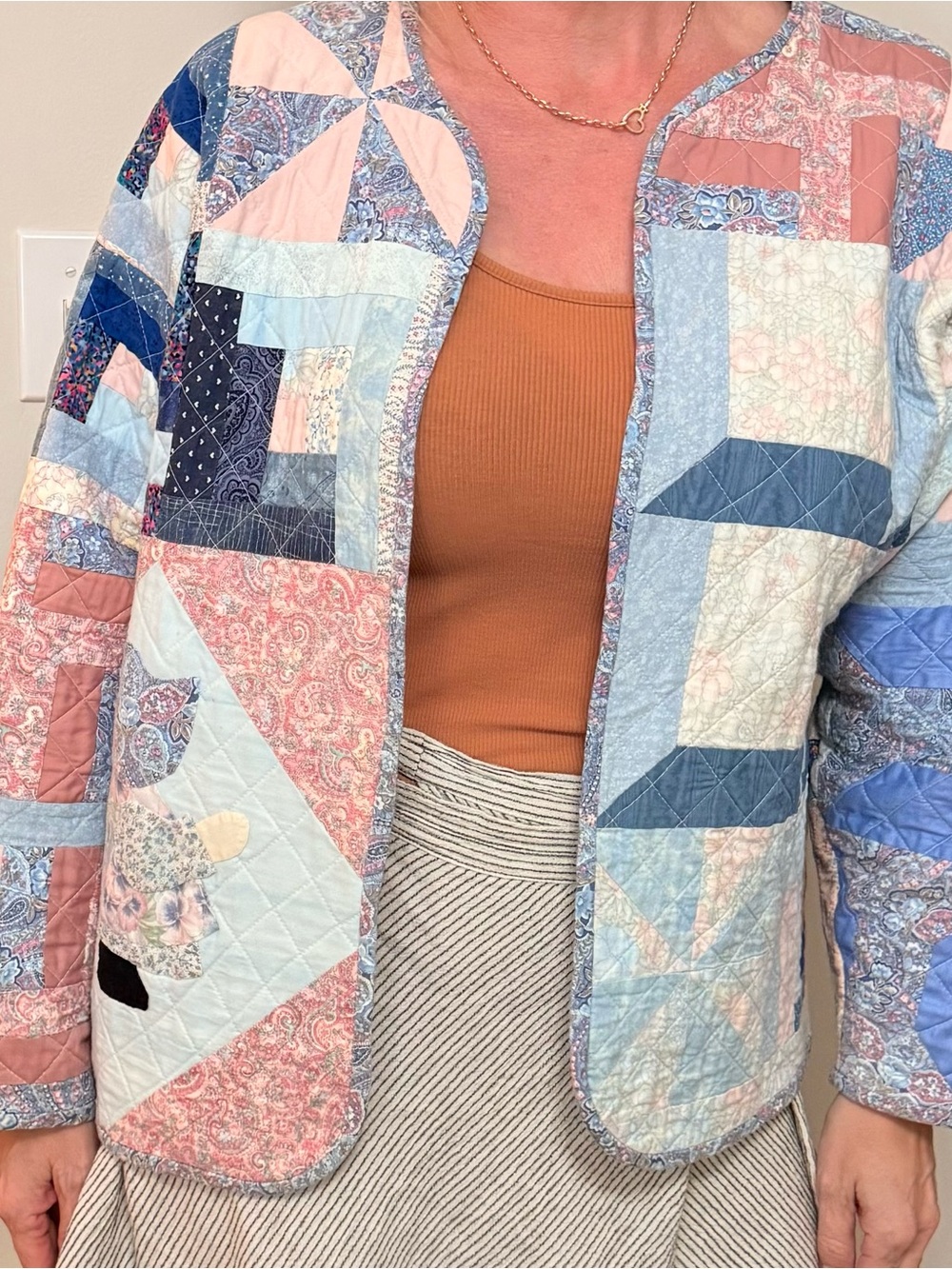 Vtg 70/80s Patchwork Quilted Jacket pastel cottagecore grandma core one of kind